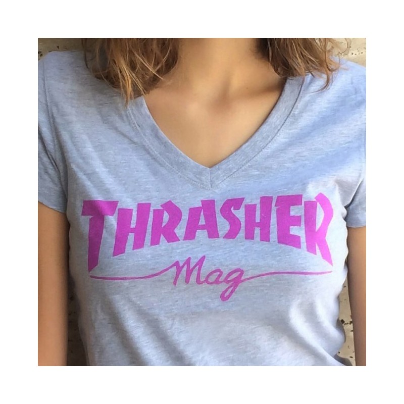 Camiseta Chica Thrasher - Mag Logo Vneck Athletic Heather